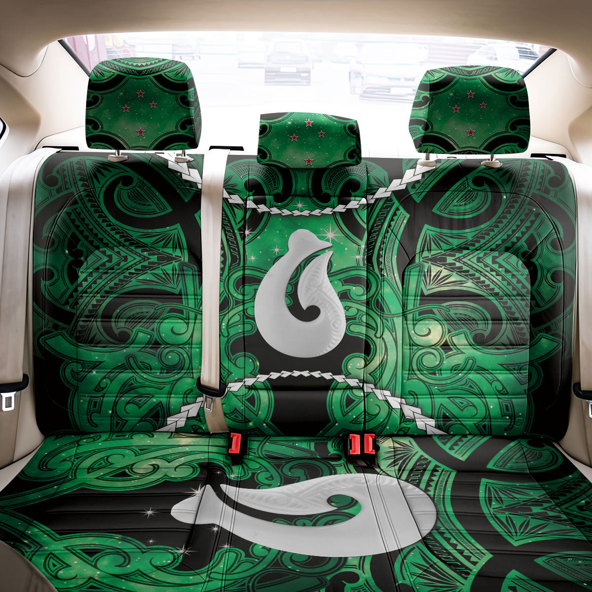 Maori Matariki Hei Matau Kakariki Back Car Seat Cover Maori Kowhaiwhai Pattern Galaxy LT01 - Polynesian Pride