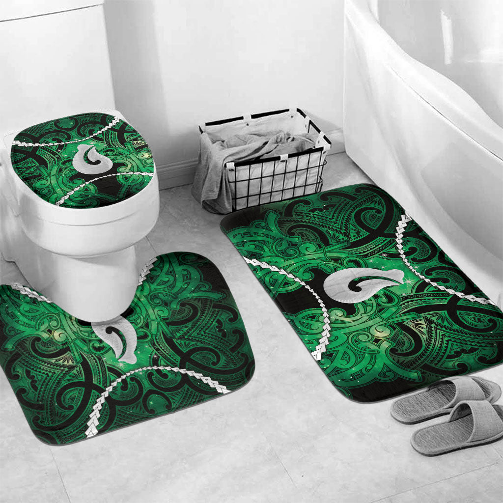 Maori Matariki Hei Matau Kakariki Bathroom Set Maori Kowhaiwhai Pattern Galaxy LT01 Mat Set Only (3 pcs) One Size Green - Polynesian Pride