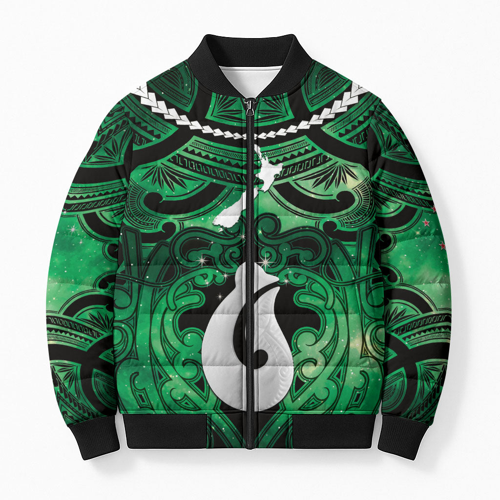 Personalised Maori Matariki Hei Matau Kakariki Bomber Puffer Jacket Maori Kowhaiwhai Pattern Galaxy LT01 Unisex Green - Polynesian Pride