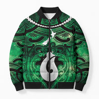 Personalised Maori Matariki Hei Matau Kakariki Bomber Puffer Jacket Maori Kowhaiwhai Pattern Galaxy LT01 Unisex Green - Polynesian Pride