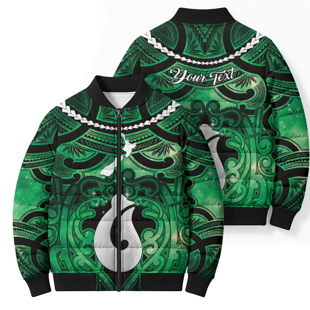Personalised Maori Matariki Hei Matau Kakariki Bomber Puffer Jacket Maori Kowhaiwhai Pattern Galaxy LT01 - Polynesian Pride