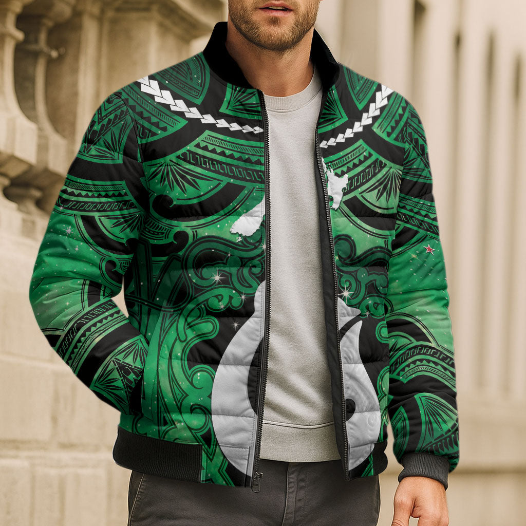 Personalised Maori Matariki Hei Matau Kakariki Bomber Puffer Jacket Maori Kowhaiwhai Pattern Galaxy LT01 - Polynesian Pride
