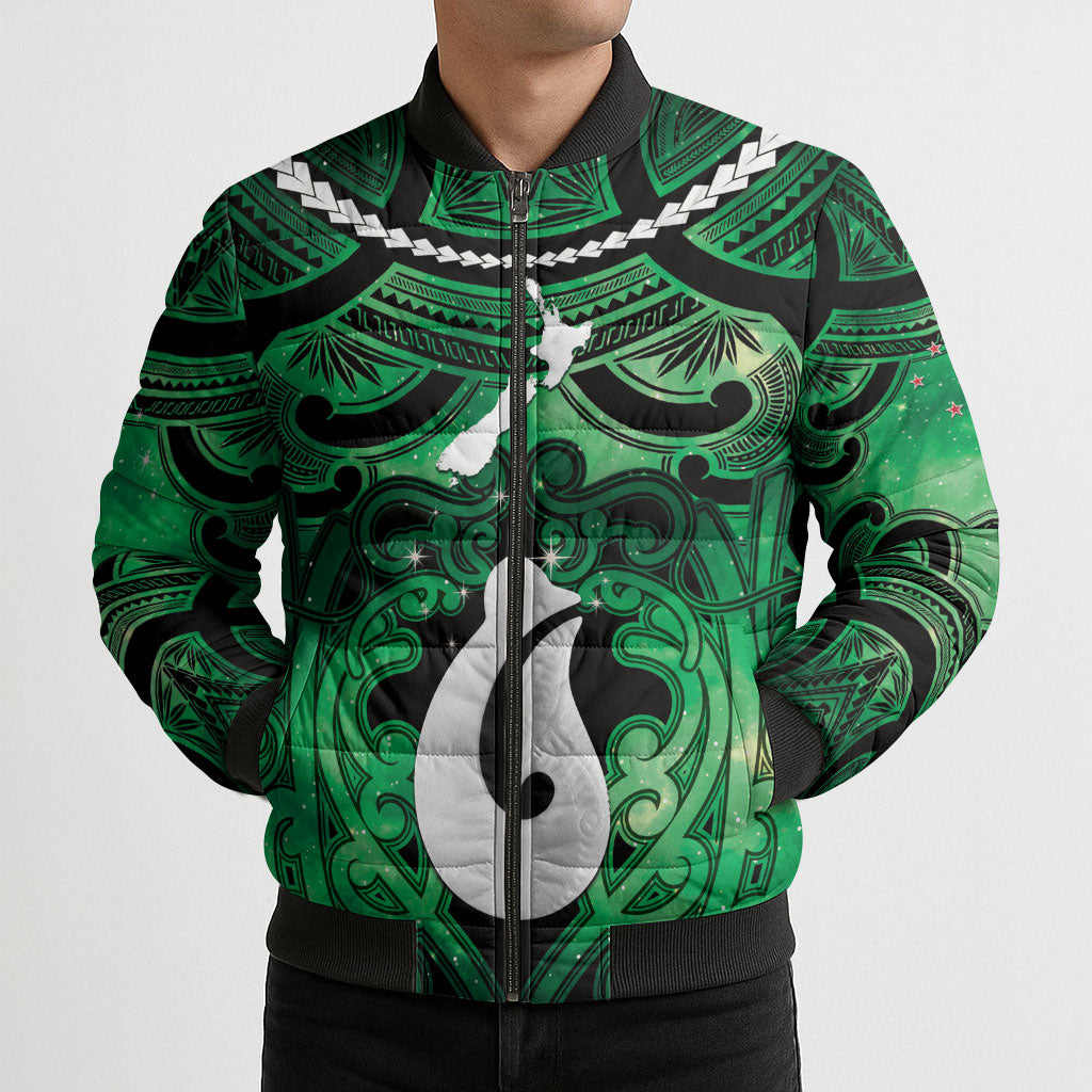 Personalised Maori Matariki Hei Matau Kakariki Bomber Puffer Jacket Maori Kowhaiwhai Pattern Galaxy LT01 - Polynesian Pride