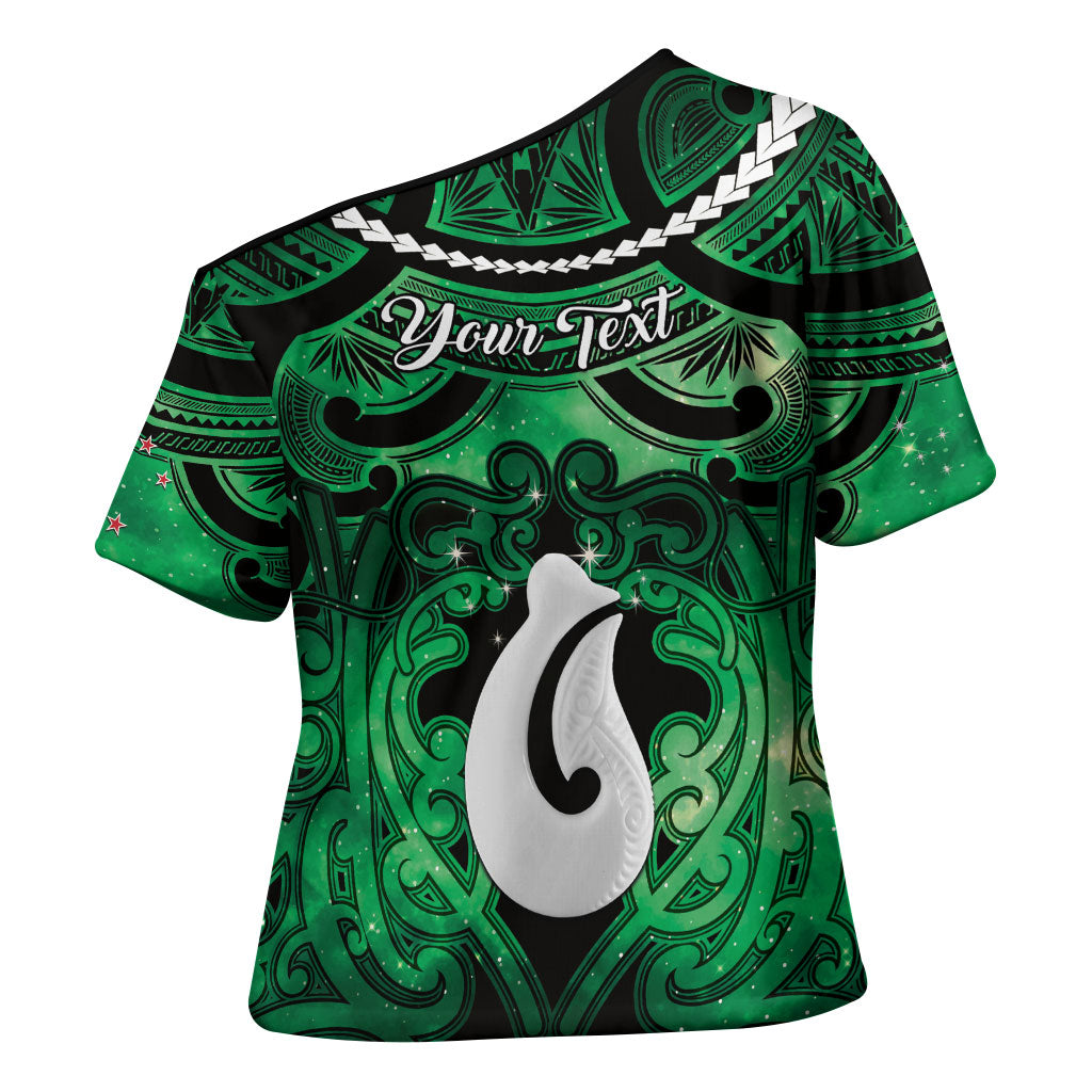 Personalised Maori Matariki Hei Matau Kakariki Cross Shoulder Shirt Maori Kowhaiwhai Pattern Galaxy LT01 - Polynesian Pride