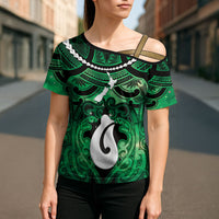 Personalised Maori Matariki Hei Matau Kakariki Cross Shoulder Shirt Maori Kowhaiwhai Pattern Galaxy LT01 - Polynesian Pride
