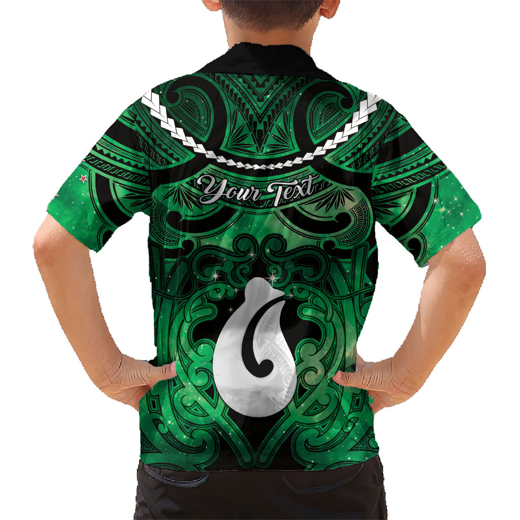 Personalised Maori Matariki Hei Matau Kakariki Family Matching Off Shoulder Short Dress and Hawaiian Shirt Maori Kowhaiwhai Pattern Galaxy LT01 - Polynesian Pride