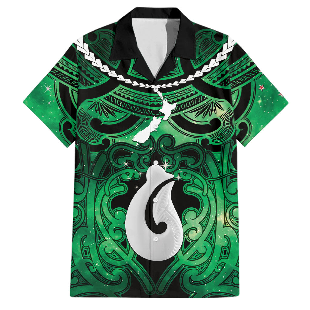 Personalised Maori Matariki Hei Matau Kakariki Family Matching Off Shoulder Short Dress and Hawaiian Shirt Maori Kowhaiwhai Pattern Galaxy LT01 Dad's Shirt - Short Sleeve Green - Polynesian Pride