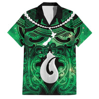 Personalised Maori Matariki Hei Matau Kakariki Family Matching Puletasi and Hawaiian Shirt Maori Kowhaiwhai Pattern Galaxy LT01 Dad's Shirt - Short Sleeve Green - Polynesian Pride