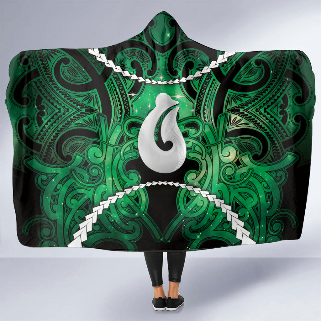 Maori Matariki Hei Matau Kakariki Hooded Blanket Maori Kowhaiwhai Pattern Galaxy
