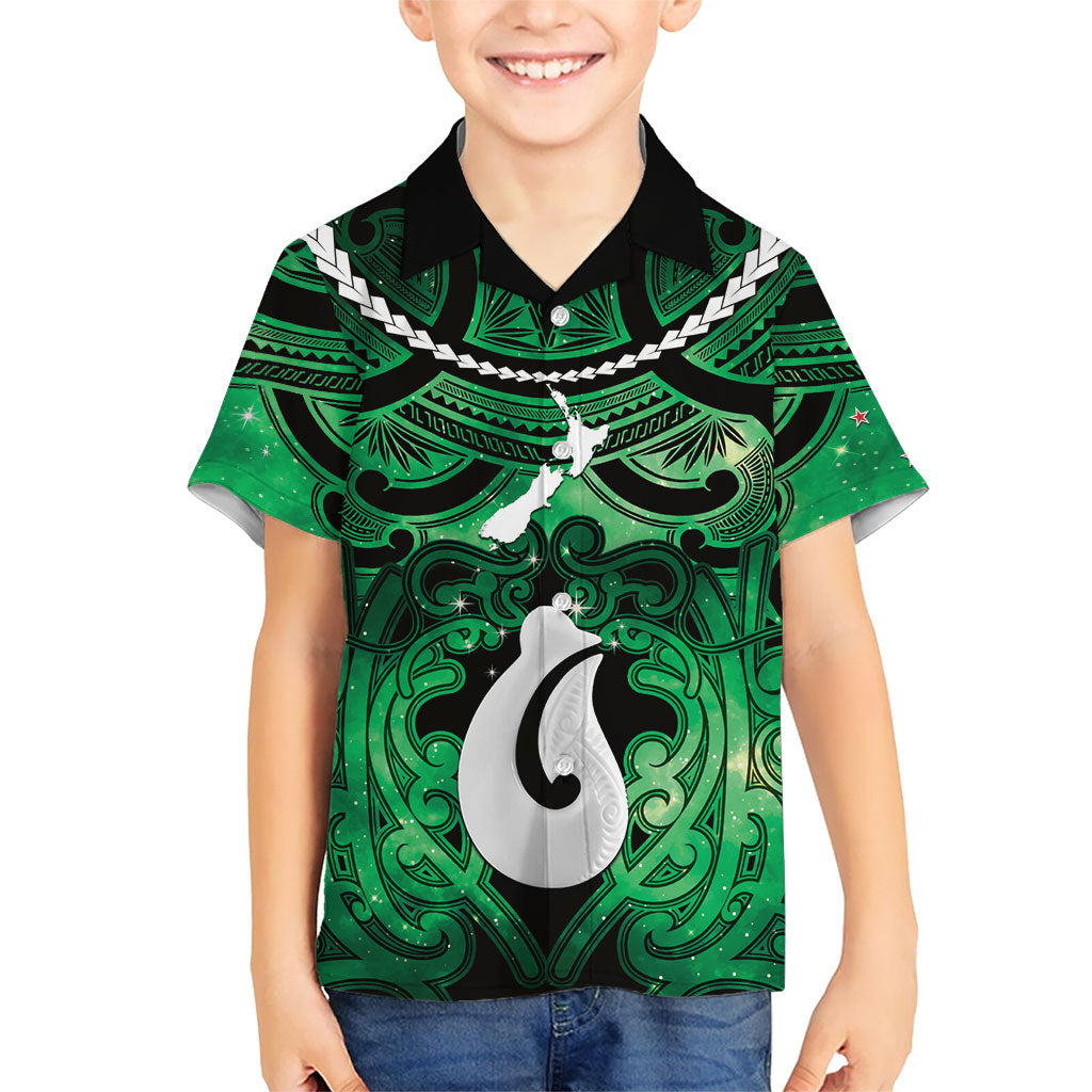 Personalised Maori Matariki Hei Matau Kakariki Kid Hawaiian Shirt Maori Kowhaiwhai Pattern Galaxy