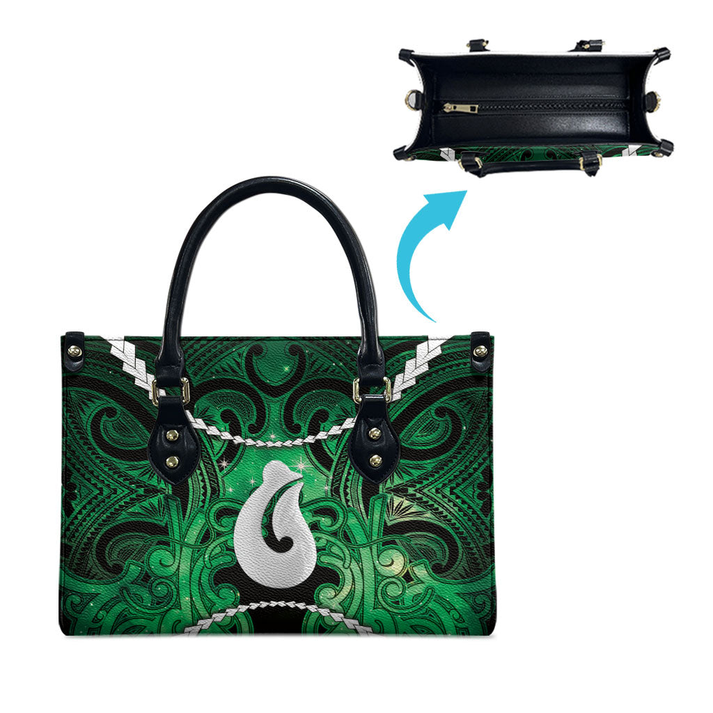 Maori Matariki Hei Matau Kakariki Leather Bag Maori Kowhaiwhai Pattern Galaxy LT01 - Polynesian Pride