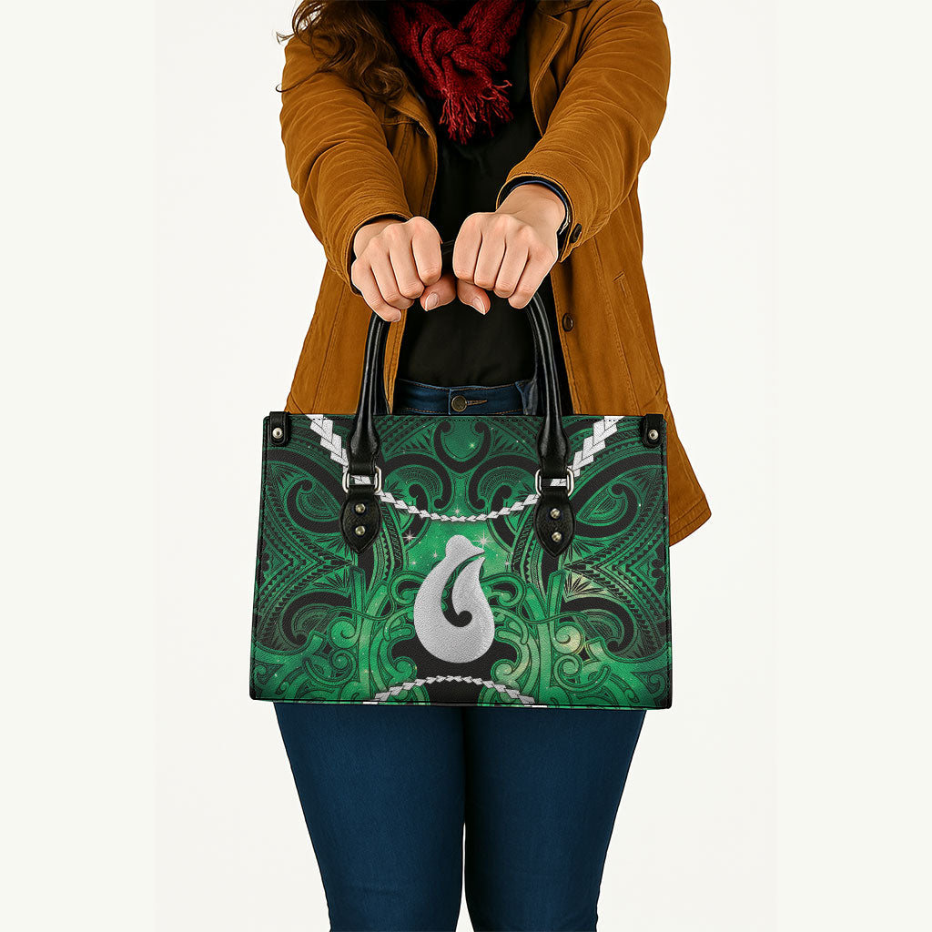 Maori Matariki Hei Matau Kakariki Leather Bag Maori Kowhaiwhai Pattern Galaxy LT01 - Polynesian Pride