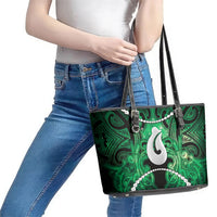 Maori Matariki Hei Matau Kakariki Leather Tote Bag Maori Kowhaiwhai Pattern Galaxy LT01 - Polynesian Pride