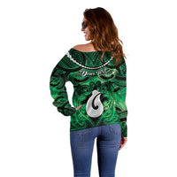 Personalised Maori Matariki Hei Matau Kakariki Off Shoulder Sweater Maori Kowhaiwhai Pattern Galaxy LT01 - Polynesian Pride