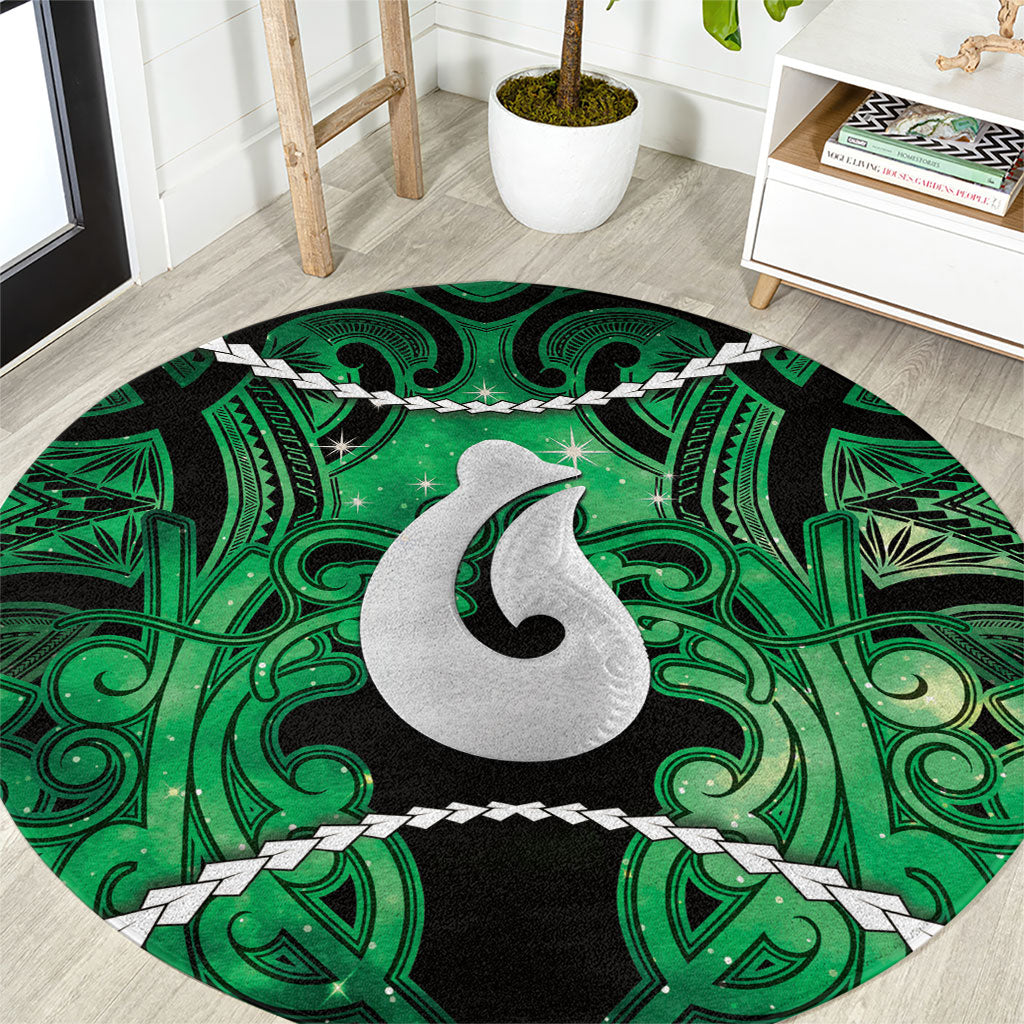 Maori Matariki Hei Matau Kakariki Round Carpet Maori Kowhaiwhai Pattern Galaxy