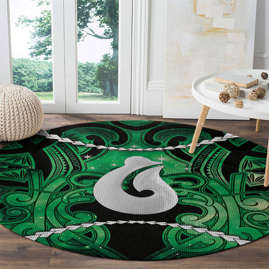 Maori Matariki Hei Matau Kakariki Round Carpet Maori Kowhaiwhai Pattern Galaxy LT01 - Polynesian Pride
