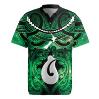 Personalised Maori Matariki Hei Matau Kakariki Rugby Jersey Maori Kowhaiwhai Pattern Galaxy LT01 Green - Polynesian Pride