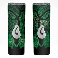 Personalised Maori Matariki Hei Matau Kakariki Skinny Tumbler Maori Kowhaiwhai Pattern Galaxy LT01 Green - Polynesian Pride