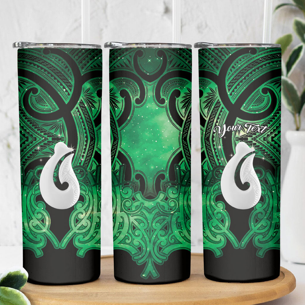 Personalised Maori Matariki Hei Matau Kakariki Skinny Tumbler Maori Kowhaiwhai Pattern Galaxy LT01 - Polynesian Pride