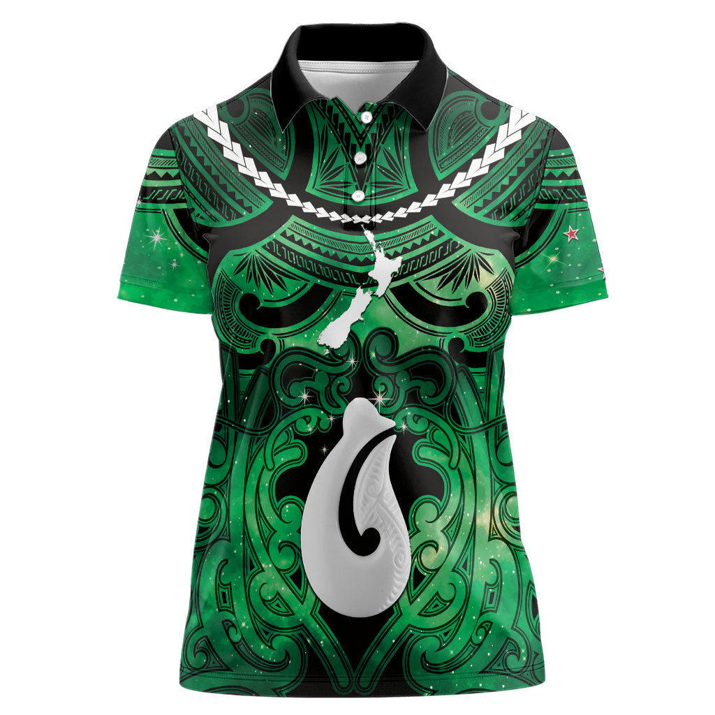 Personalised Maori Matariki Hei Matau Kakariki Women Polo Shirt Maori Kowhaiwhai Pattern Galaxy