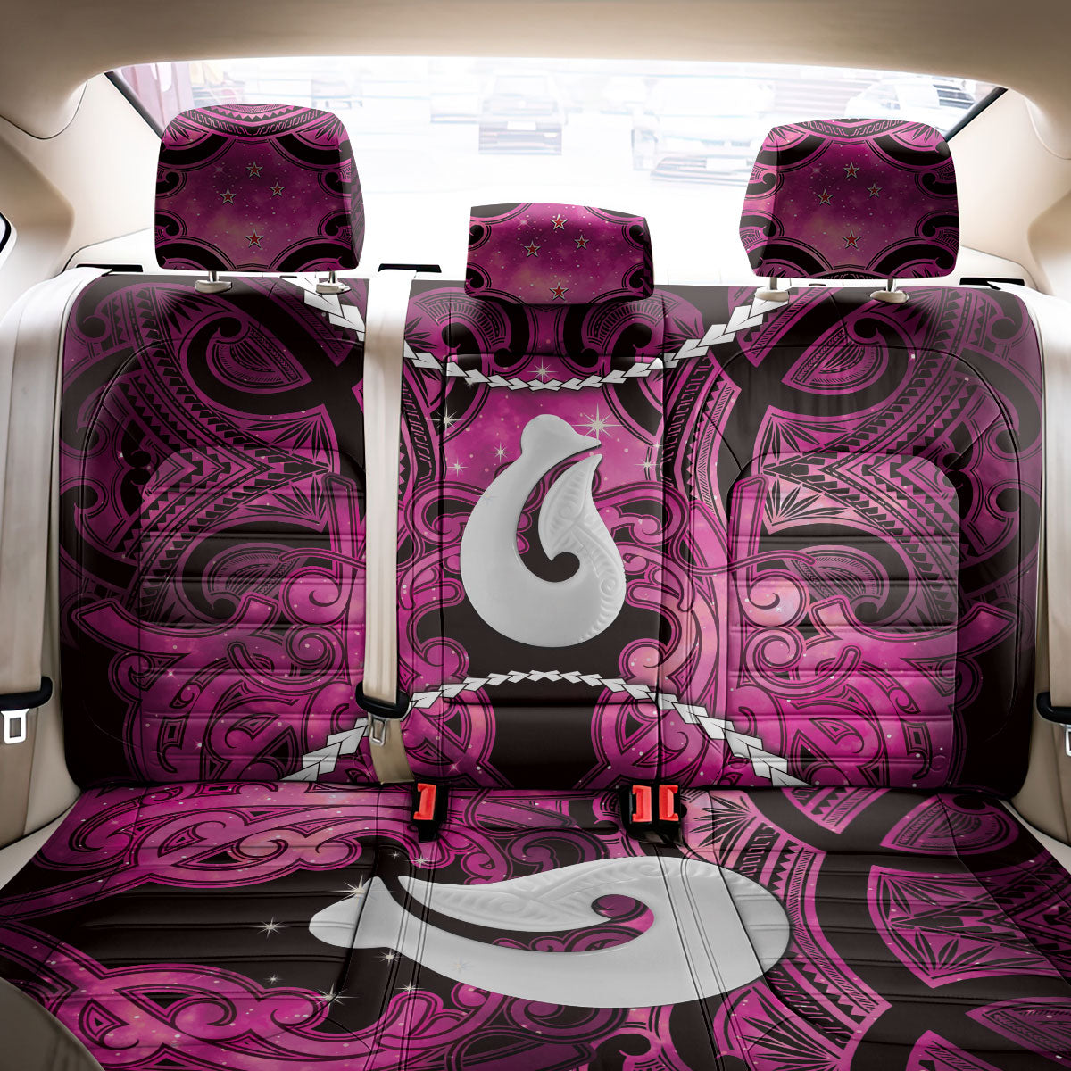 Maori Matariki Hei Matau Mawhero Back Car Seat Cover Maori Kowhaiwhai Pattern Galaxy LT01 - Polynesian Pride