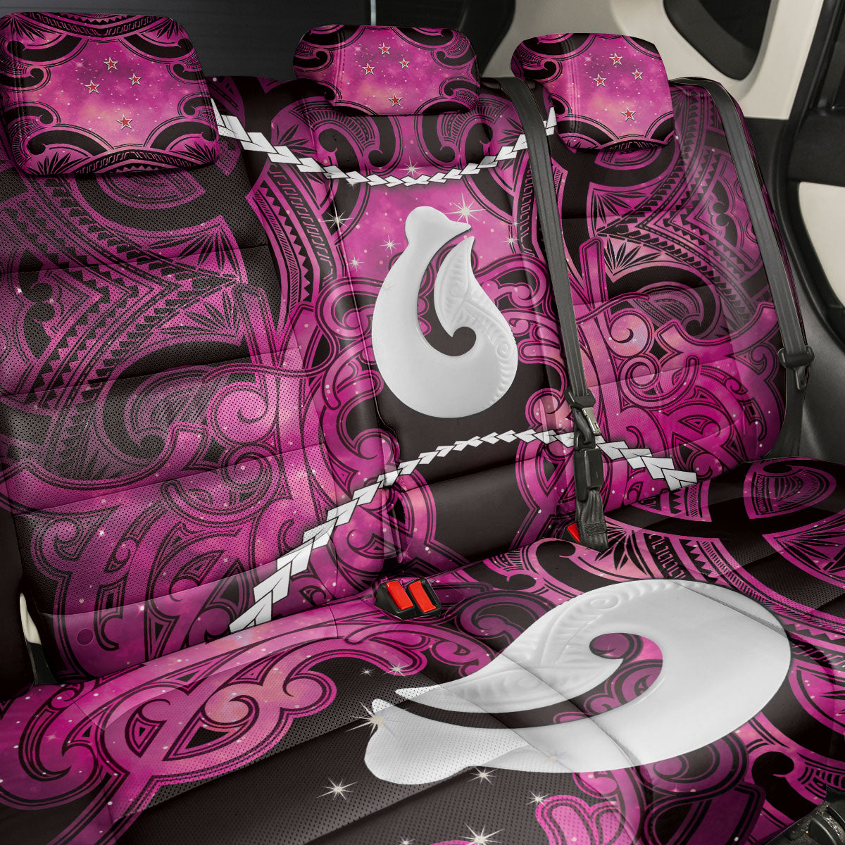 Maori Matariki Hei Matau Mawhero Back Car Seat Cover Maori Kowhaiwhai Pattern Galaxy LT01 - Polynesian Pride