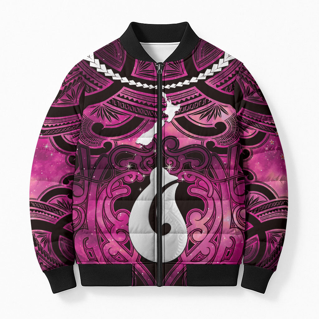 Personalised Maori Matariki Hei Matau Mawhero Bomber Puffer Jacket Maori Kowhaiwhai Pattern Galaxy