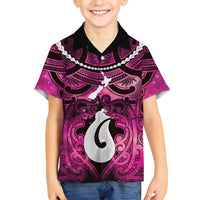 Personalised Maori Matariki Hei Matau Mawhero Family Matching Mermaid Dress and Hawaiian Shirt Maori Kowhaiwhai Pattern Galaxy LT01 Son's Shirt Pink - Polynesian Pride