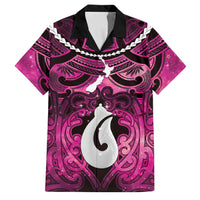 Personalised Maori Matariki Hei Matau Mawhero Family Matching Off Shoulder Short Dress and Hawaiian Shirt Maori Kowhaiwhai Pattern Galaxy LT01 Dad's Shirt - Short Sleeve Pink - Polynesian Pride
