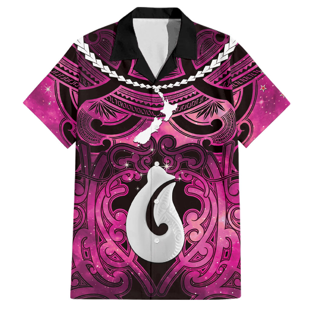 Personalised Maori Matariki Hei Matau Mawhero Family Matching Summer Maxi Dress and Hawaiian Shirt Maori Kowhaiwhai Pattern Galaxy LT01 Dad's Shirt - Short Sleeve Pink - Polynesian Pride