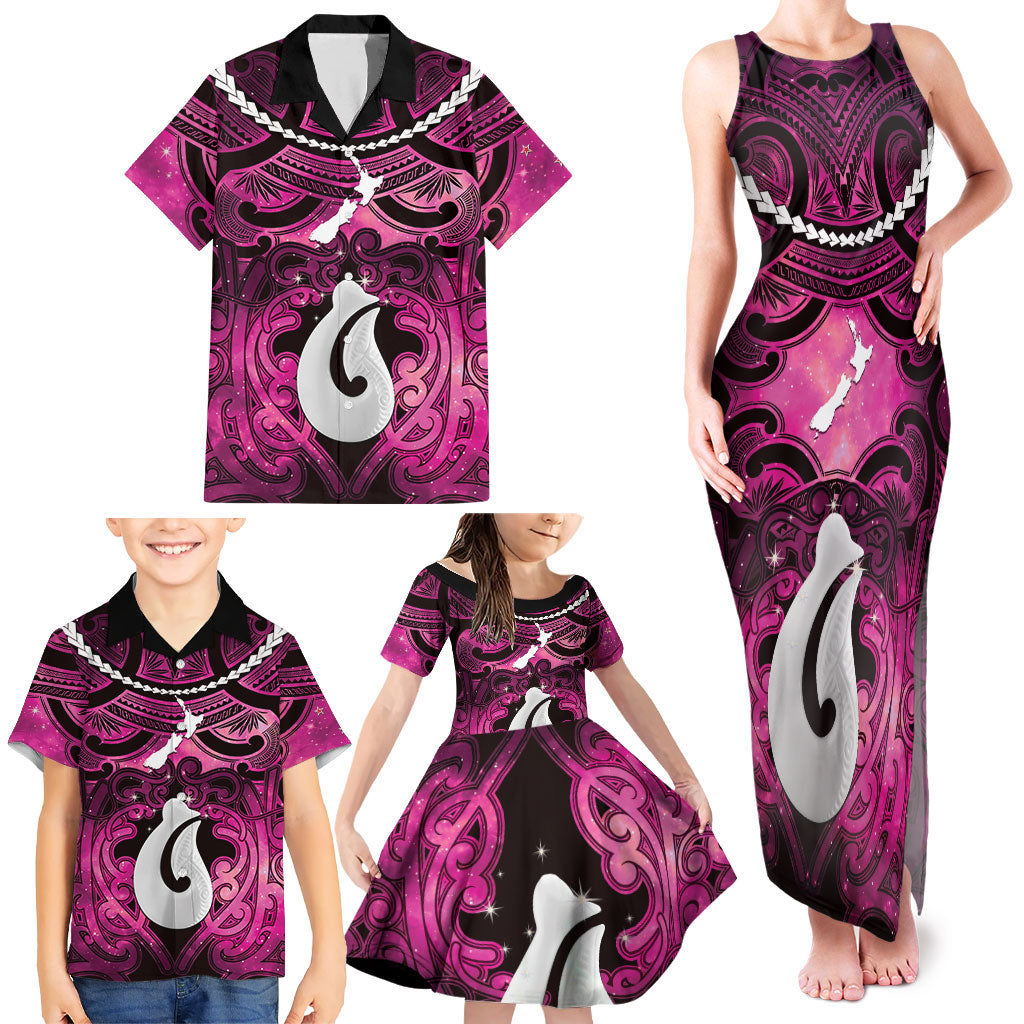Personalised Maori Matariki Hei Matau Mawhero Family Matching Tank Maxi Dress and Hawaiian Shirt Maori Kowhaiwhai Pattern Galaxy