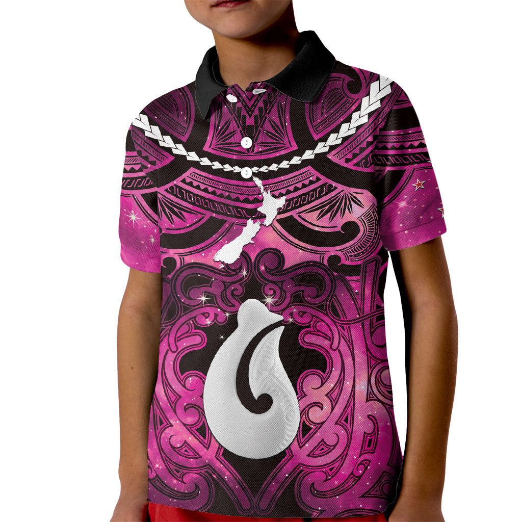 Personalised Maori Matariki Hei Matau Mawhero Kid Polo Shirt Maori Kowhaiwhai Pattern Galaxy