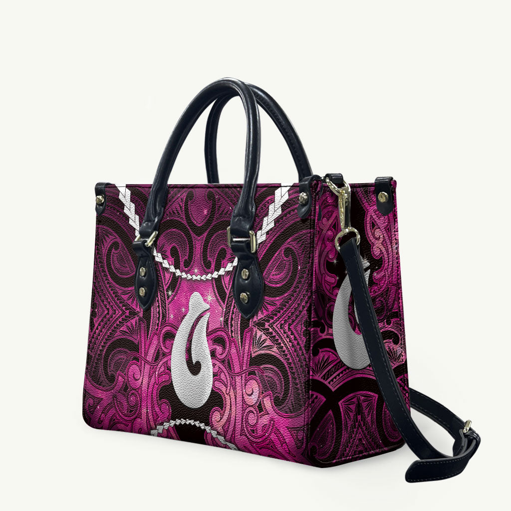Maori Matariki Hei Matau Mawhero Leather Bag Maori Kowhaiwhai Pattern Galaxy