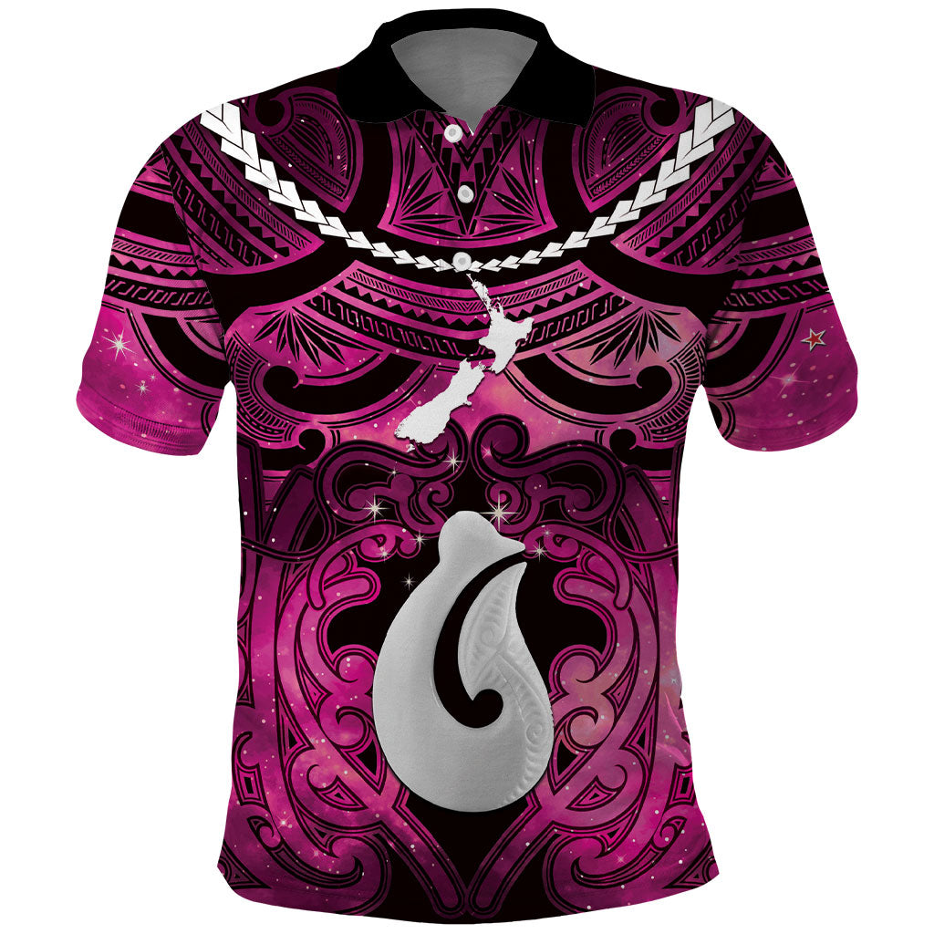 Personalised Maori Matariki Hei Matau Mawhero Polo Shirt Maori Kowhaiwhai Pattern Galaxy