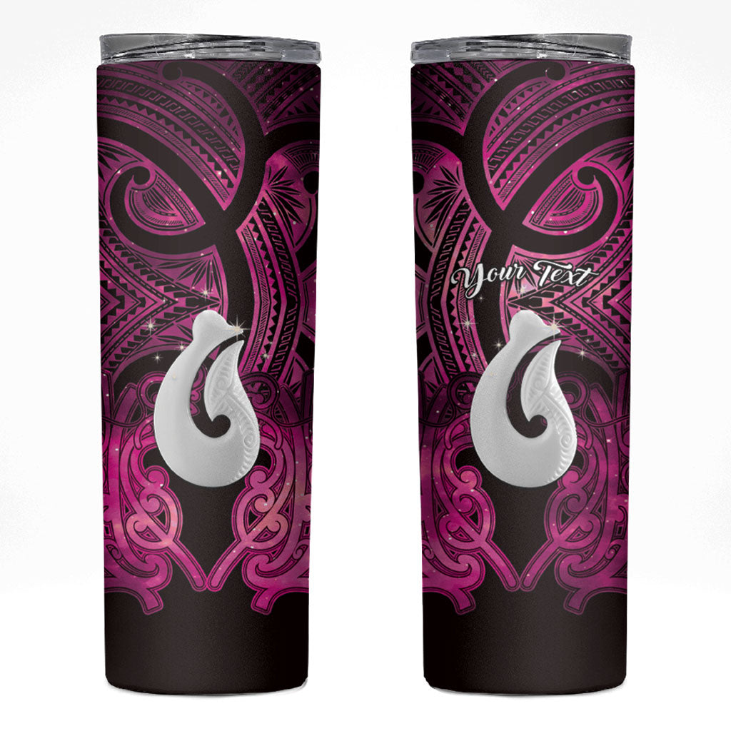 Personalised Maori Matariki Hei Matau Mawhero Skinny Tumbler Maori Kowhaiwhai Pattern Galaxy LT01 Pink - Polynesian Pride