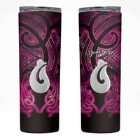 Personalised Maori Matariki Hei Matau Mawhero Skinny Tumbler Maori Kowhaiwhai Pattern Galaxy LT01 Pink - Polynesian Pride