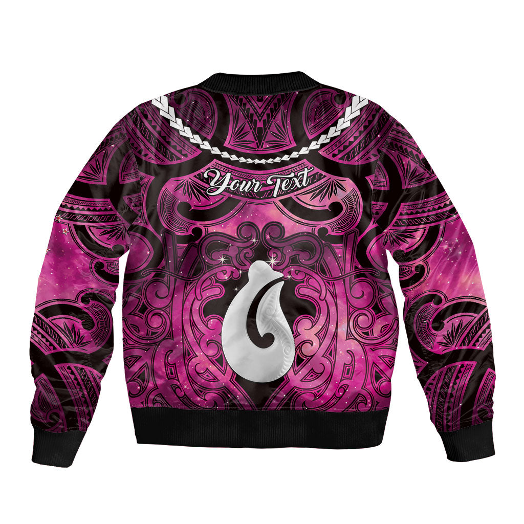 Personalised Maori Matariki Hei Matau Mawhero Sleeve Zip Bomber Jacket Maori Kowhaiwhai Pattern Galaxy LT01 - Polynesian Pride
