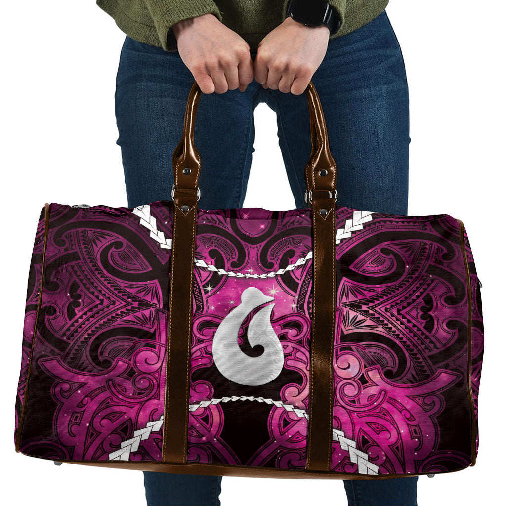 Maori Matariki Hei Matau Mawhero Travel Bag Maori Kowhaiwhai Pattern Galaxy LT01 Pink - Polynesian Pride