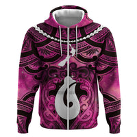 Personalised Maori Matariki Hei Matau Mawhero Zip Hoodie Maori Kowhaiwhai Pattern Galaxy LT01 Zip Hoodie Pink - Polynesian Pride