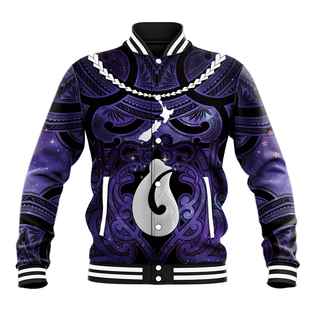 Personalised Maori Matariki Hei Matau Waiporoporo Baseball Jacket Maori Kowhaiwhai Pattern Galaxy LT01 Unisex Purple - Polynesian Pride
