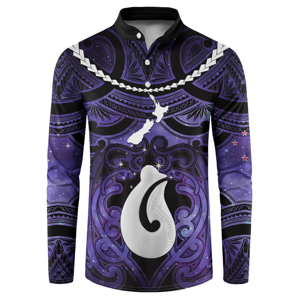 Personalised Maori Matariki Hei Matau Waiporoporo Button Sweatshirt Maori Kowhaiwhai Pattern Galaxy LT01 Purple - Polynesian Pride