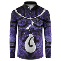 Personalised Maori Matariki Hei Matau Waiporoporo Button Sweatshirt Maori Kowhaiwhai Pattern Galaxy LT01 Purple - Polynesian Pride