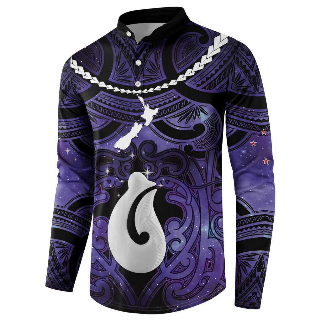 Personalised Maori Matariki Hei Matau Waiporoporo Button Sweatshirt Maori Kowhaiwhai Pattern Galaxy LT01 - Polynesian Pride