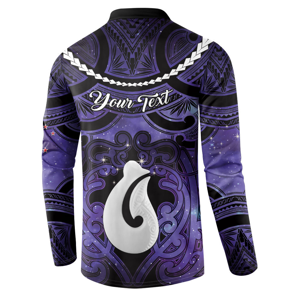 Personalised Maori Matariki Hei Matau Waiporoporo Button Sweatshirt Maori Kowhaiwhai Pattern Galaxy LT01 - Polynesian Pride