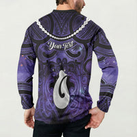 Personalised Maori Matariki Hei Matau Waiporoporo Button Sweatshirt Maori Kowhaiwhai Pattern Galaxy LT01 - Polynesian Pride