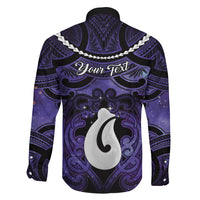 Personalised Maori Matariki Hei Matau Waiporoporo Family Matching Long Sleeve Bodycon Dress and Hawaiian Shirt Maori Kowhaiwhai Pattern Galaxy LT01 - Polynesian Pride