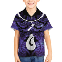 Personalised Maori Matariki Hei Matau Waiporoporo Family Matching Mermaid Dress and Hawaiian Shirt Maori Kowhaiwhai Pattern Galaxy LT01 Son's Shirt Purple - Polynesian Pride