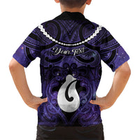 Personalised Maori Matariki Hei Matau Waiporoporo Family Matching Off The Shoulder Long Sleeve Dress and Hawaiian Shirt Maori Kowhaiwhai Pattern Galaxy LT01 - Polynesian Pride
