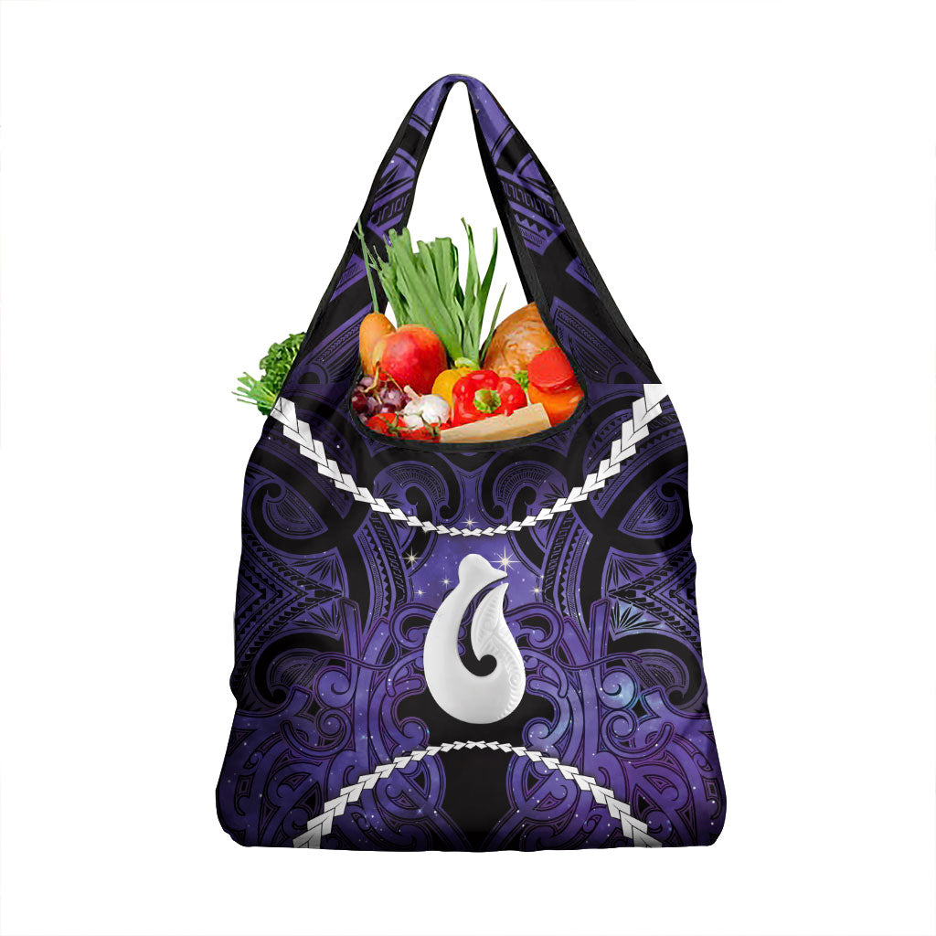 Maori Matariki Hei Matau Waiporoporo Grocery Bag Maori Kowhaiwhai Pattern Galaxy LT01 1-pack One Size Purple - Polynesian Pride