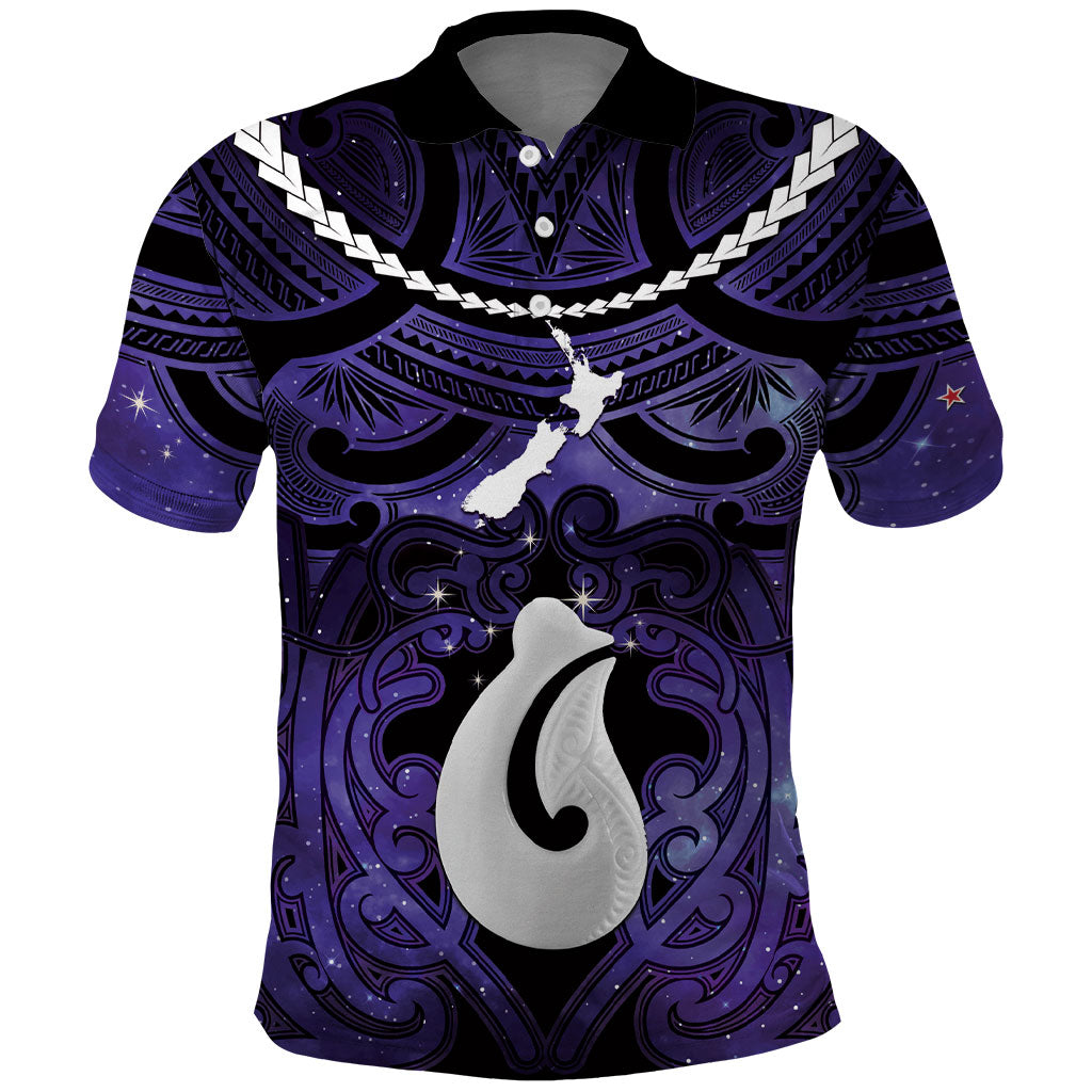 Personalised Maori Matariki Hei Matau Waiporoporo Polo Shirt Maori Kowhaiwhai Pattern Galaxy